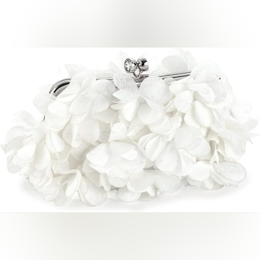 Elegant White 3D Flower Petals Bejeweled Purse
